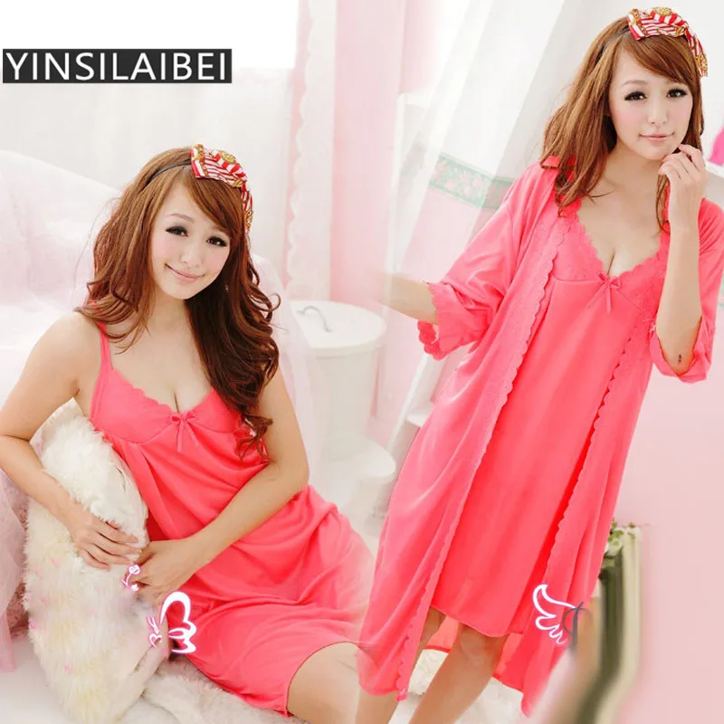 

Sexy Ice Silk nightdress for Women Satin Nightgows Pijamas Mujer Pyjama Femme Women Sleepwear Candy Colors SR002#10P28