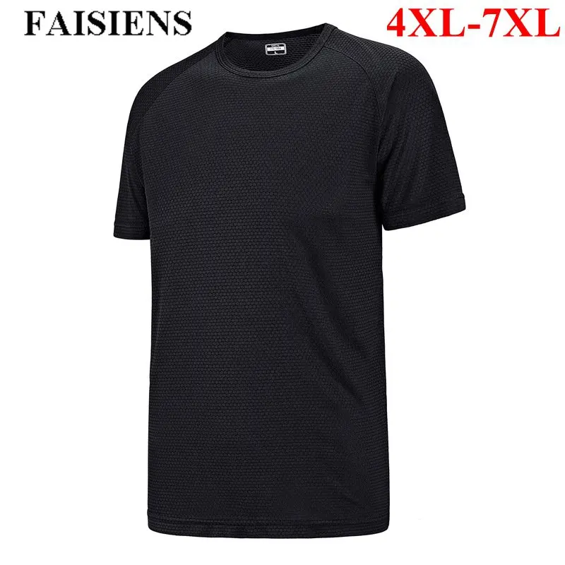 

FAISIENS Quick-Drying Summer Large Size 6XL 7XL T-Shirt Men O Neck Solid Green Yellow Black Blue Color 5XL Mens Casual T-Shirt