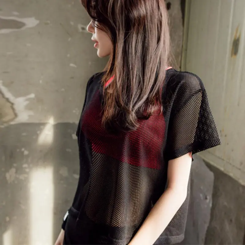 Newly Black White Quick Dry Mesh Yoga Tops Short Sleeve Mesh Hollow Out Yoga T-shirt Quick Drying Jogging Sports Tops