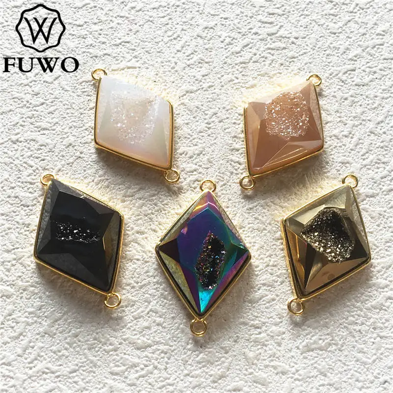 FUWO Fashion Aura Радужный ромб кварцевый кулон граненый друзный Соединитель с золотой