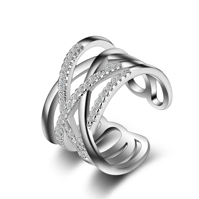 XIYANIKE Korean Style 925 Sterling Silver Opening Rings Multi layer Jewelry Mosaic Zircon Rings For Women 2019 New Gift Wedding afbeelding