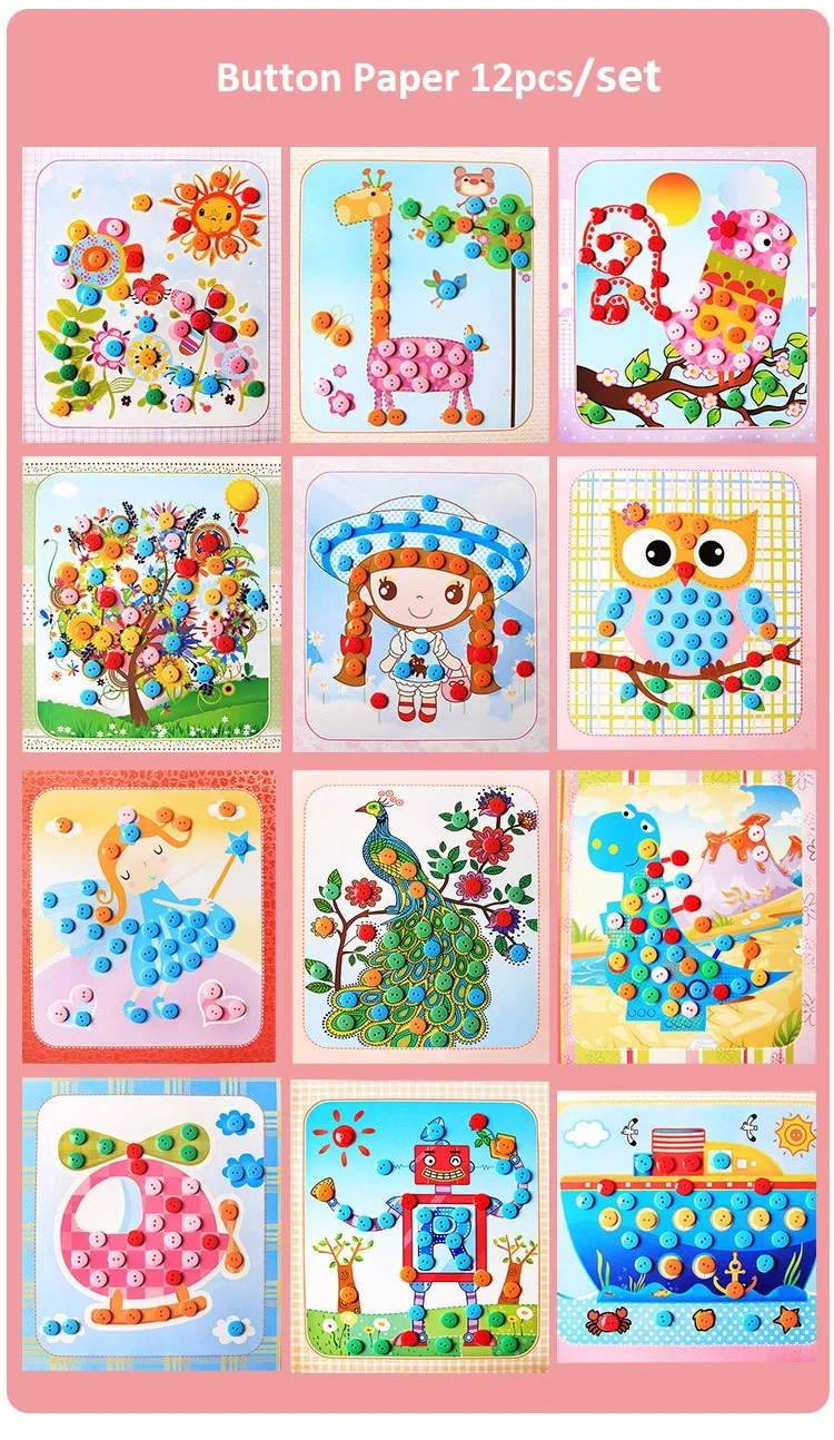 

12pcs/set Children Handmade Button Stickers Drawing Toys DIY Puzzle Game For Kids Hand-eye Coordination Toys