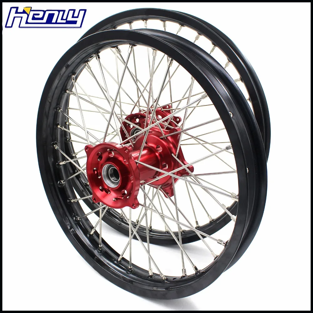 21/19 Spoked MX колеса диски Набор для HONDA CRF250R 2004-2013 CRF450R 2002-2012 CNC Красный концентратор