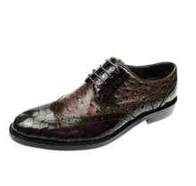 Luxury Vintage Carved Handmade Men Genuine Leather Crocodile pattern Goodyear Dress wedding banquet Business Wedge Ankle Shoes