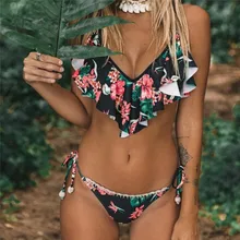 Sexy bikini push up swimsuit floral print swimwear women affordable flower string bathing suit beach wear two piece suits