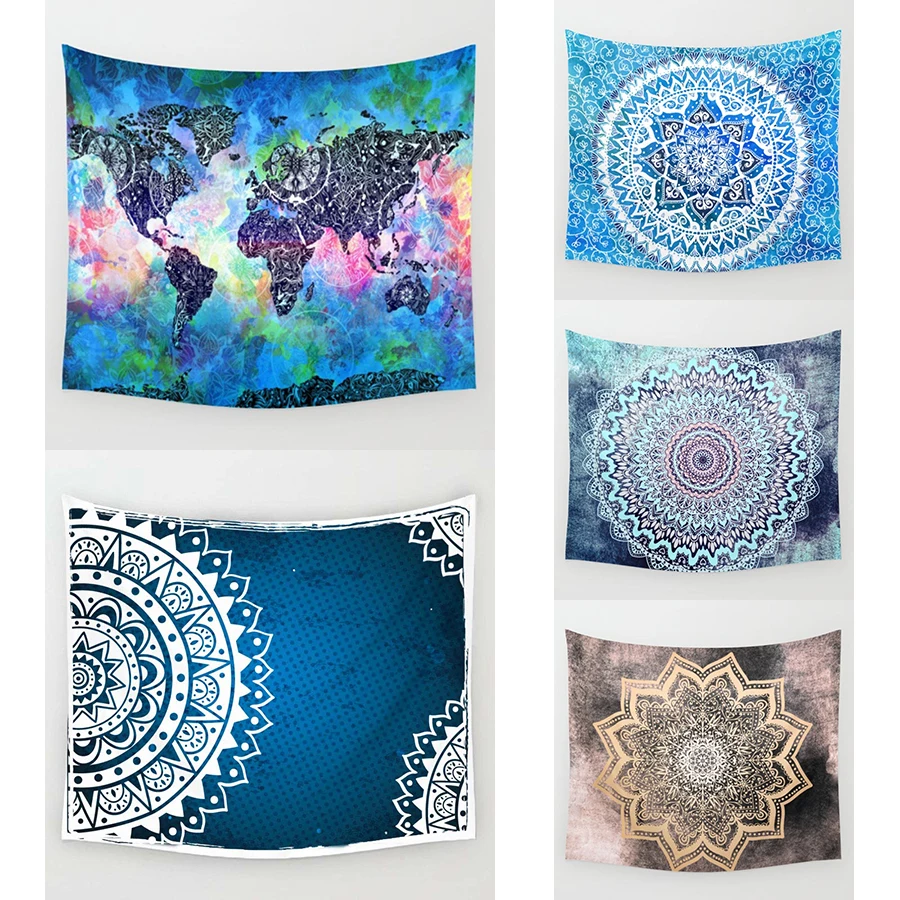 

Monily Bohemian Dorm Decor Tapestry Mandala Polyester Rectangle Wall Hanging Colorful Map Wall Carpet Beach Towel 130x150cm