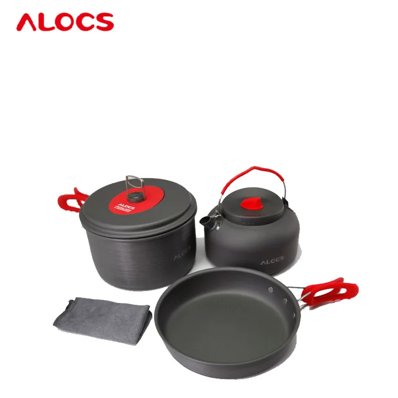 ALOCS CW-C19T 2-3 человека Открытый кемпинг Кук набор 5 шт. с сумкой 2.2L горшок 1.4L чайник 7,5 дюйм(ов) сковорода