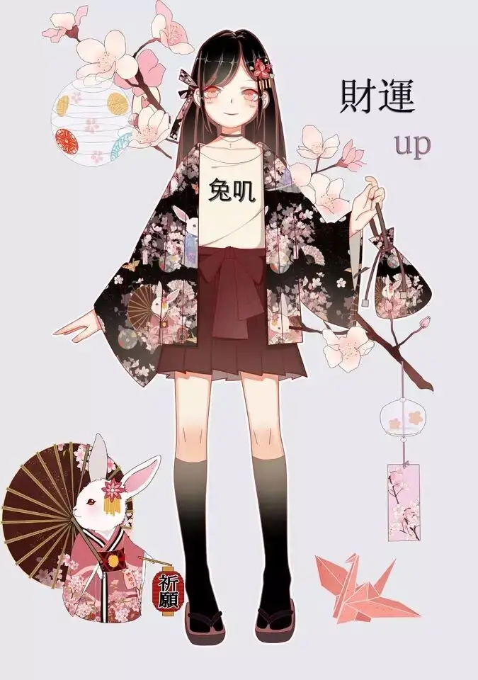 &quotOnegai Usagi&quot Кролик для молитвы Женский японский юката стиль Kawaii Blossom Bunny Тренч