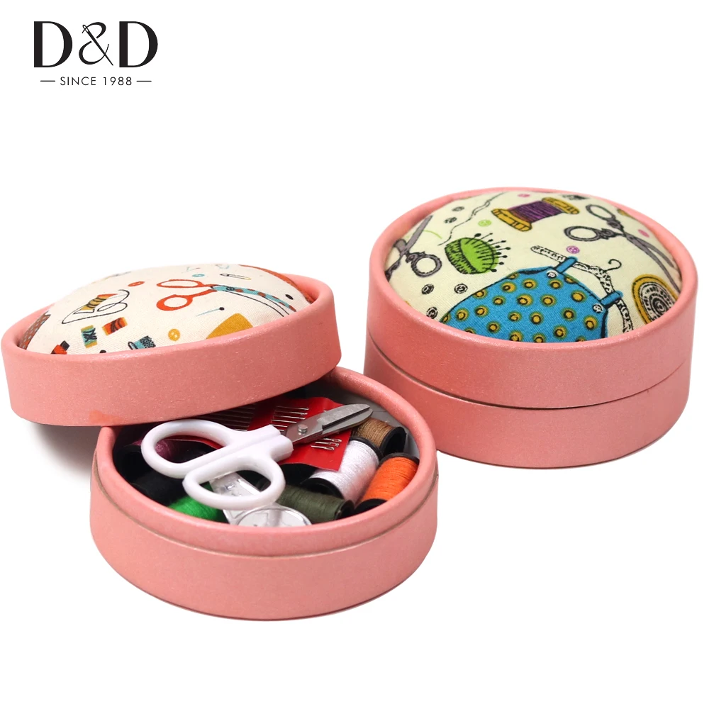 Portable Home Travel Sewing Kits Box Sewing Pattern Fabric Pincushion