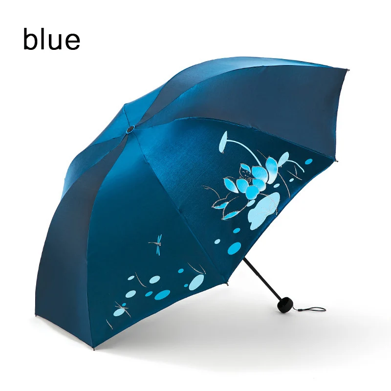 Меняющий цвет зонтик, яркий, ветрозащитный, защита от ветра, защита от дождя, солнца, зонты с черным покрытием - Цвет: blue