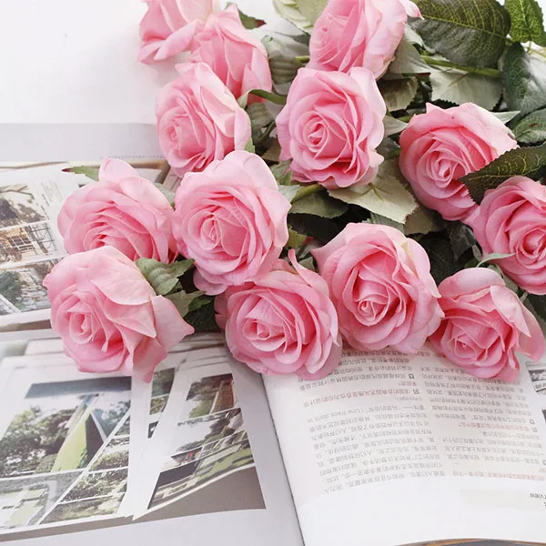 YO CHO 11 шт., настоящие розы, искусственные цветы, искусственная кожа, белый пион, розовый, свадебные цветы, вечерние, декоративные искусственные цветы для дома - Цвет: Pink-red