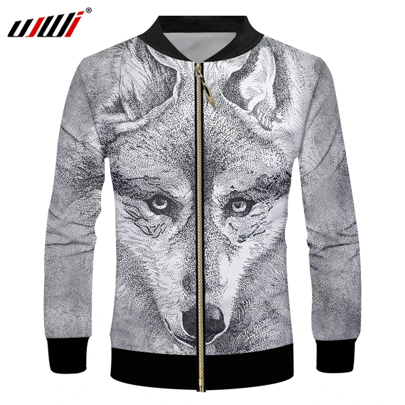 

UJWI Autumn Man Animal Coat 3D Printed White Wolf Streetwear Plus Size 6XL Clothing Men's Zip Jacket Wholesale