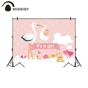 

Allenjoy background photography pink floral frame girl baby newborn birthday cartoon stork cute backdrop photocall photophone