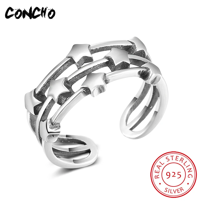 

2018 New Rushed Bands Trendy Party Anel Feminino Concho Jewelry 925 Sterling Star Rings For Women