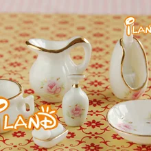 Мини кукольный домик мини-мебель модель аксессуары Пастельная Роза 8 наборов фарфоровой ванной комнаты