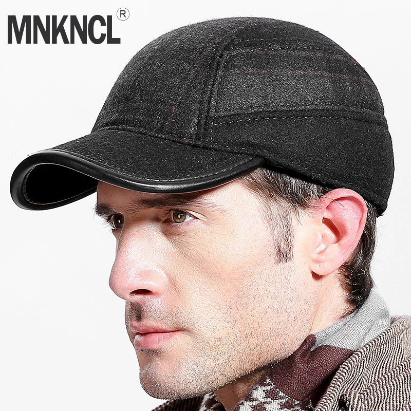 MNKNCL Thickened Autumn Winter Baseball Cap With Ears Men'S Wool Hat ...