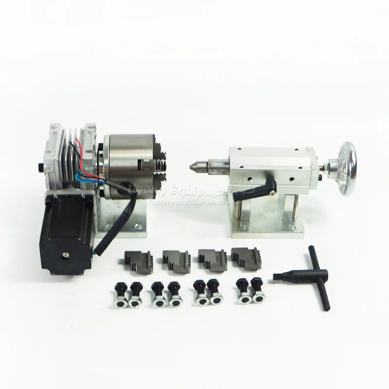 A Axis Rotary Axis tailstock 4th Axis with 80mm 4 Jaw Chuck 57 86 stepper motor