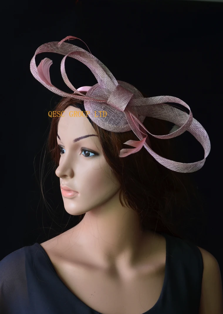 

Wholesale NEW Heather pink sinamay fascinator with big sinamay bow&feathers for Tea Garden party Royal Races Kentucky derby.