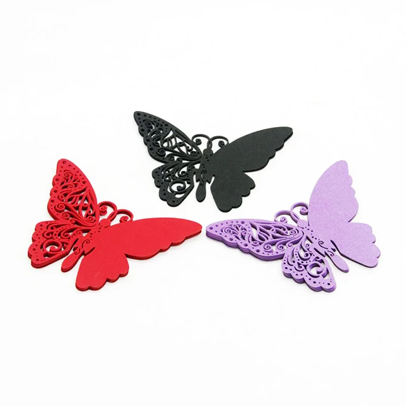 

100Pcs/lot Butterfly Place Name Card Wine Glass Card Laser Cut Paper Cup Card Table Mark Wedding Baby Shower Party Decoration