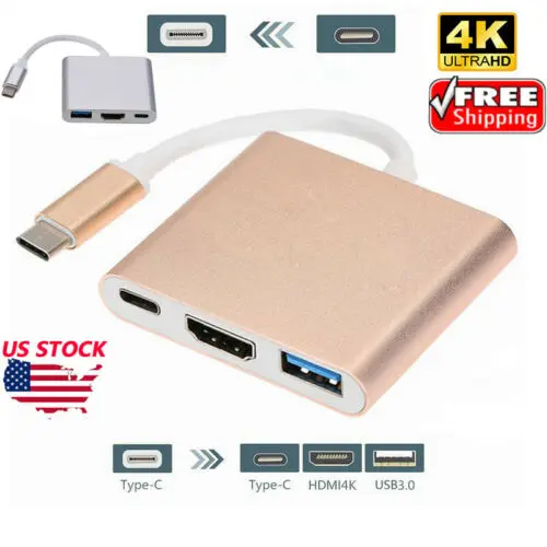 

Type C USB 3.1 to USB-C HDMI USB 3.0 Adapter 3in1 Hub For Samsung Macbook Pro