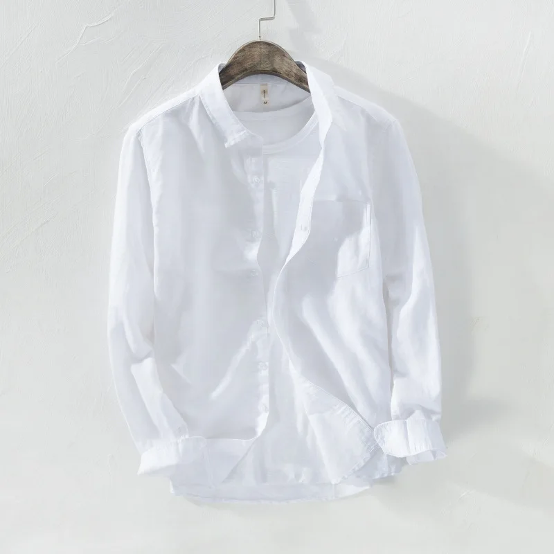 Рубашка мужская с длинным рукавом из 55% льна и 45% хлопка|mens white shirts|men shirtshirt for men |