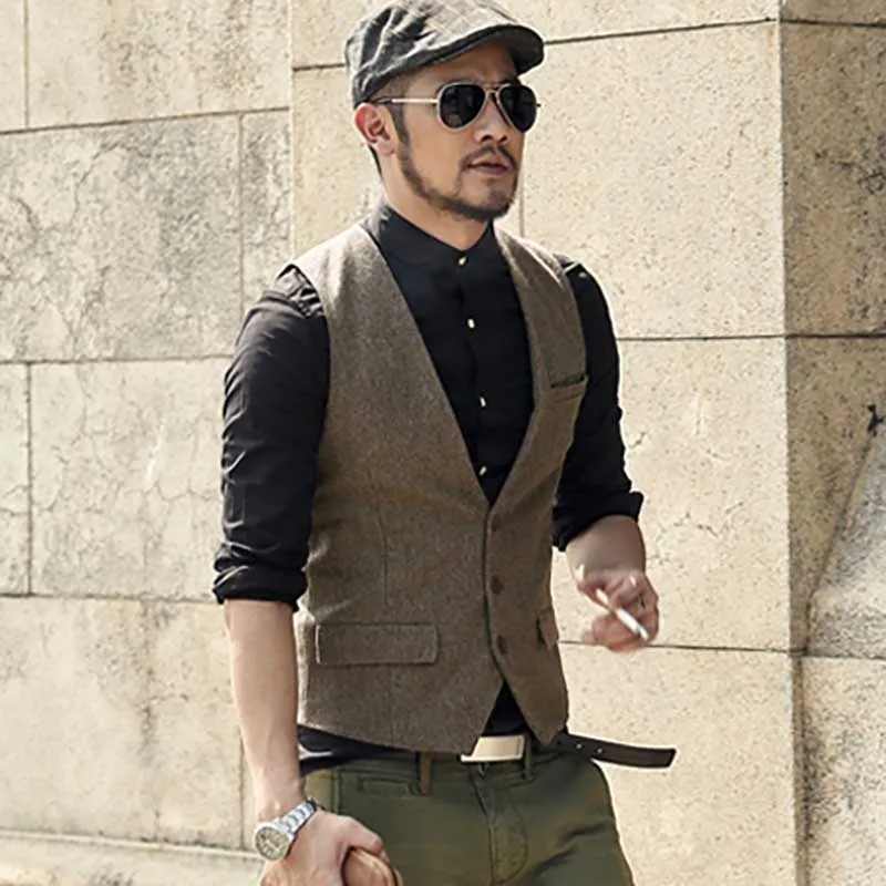 Spring Summer Men Eangland Style Casual Vest 3 Button Slimming
