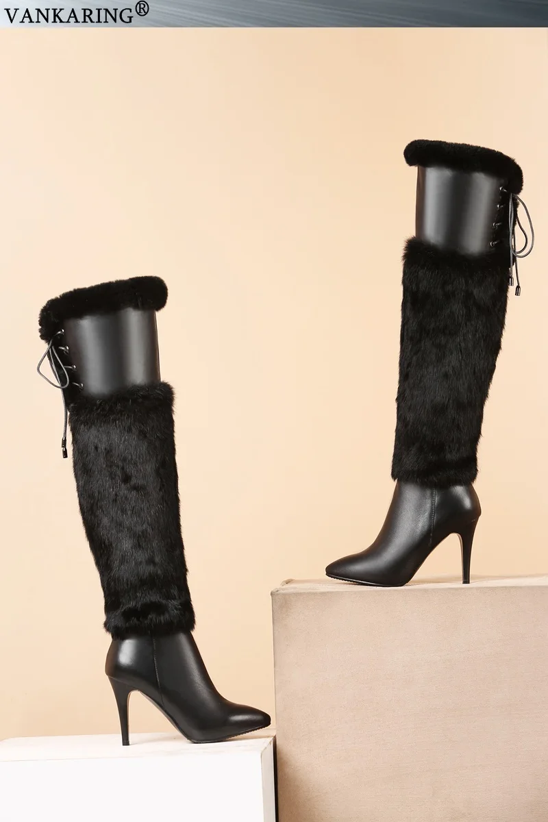 Осенне-зимние сапоги; женская обувь на высоком каблуке; Теплая обувь из натуральной кожи на меху; Длинная плюшевая обувь; цвет черный, белый; Женские Сапоги выше колена