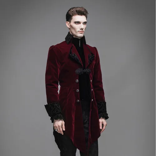 Новая мужская Готическая куртка в стиле стимпанк на заказ, длинная приталенная шерстяная туника, Тренч, пальто для сцены, банкета, вечеринки - Цвет: winered