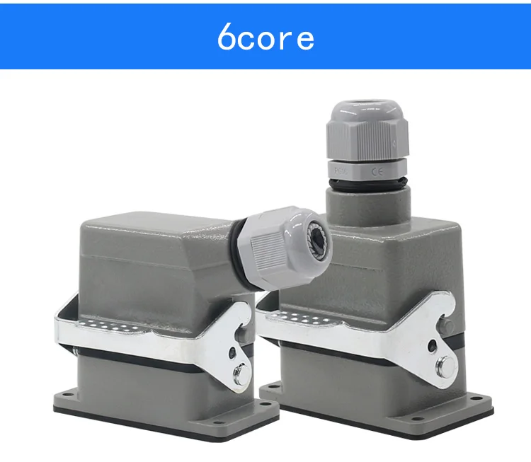 Superior e Lateral Heavy duty Conector Retangular Hdc he 4 e 6 e 10 e 16 e 20 e 24 e 32 e 48 Núcleo Plugue Aviação 16a Industrial à Prova d' Água 5 Conector resistente retangular hdc-he-4 6 10 16