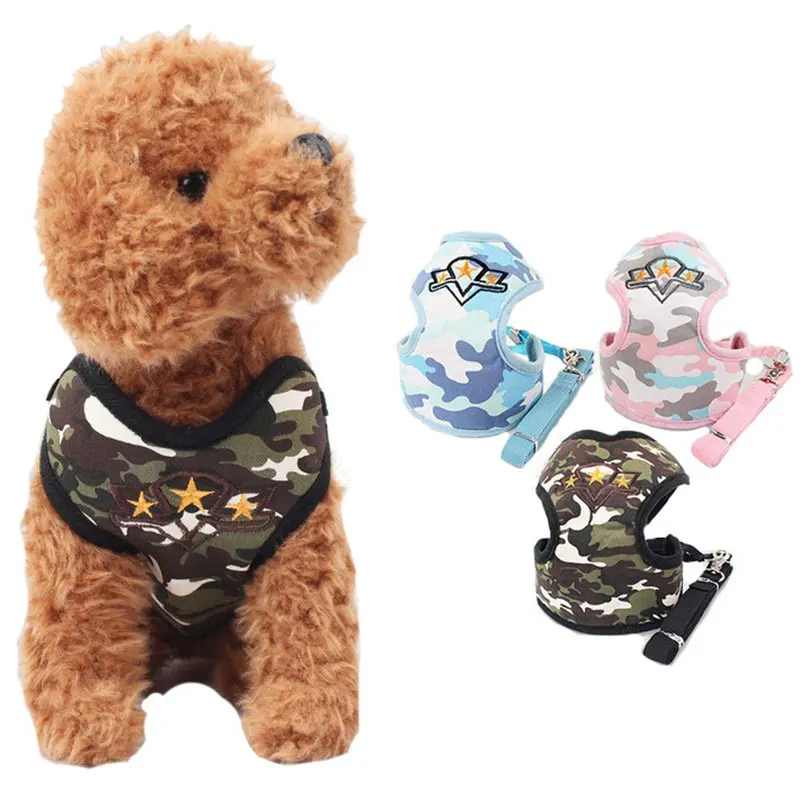 

Top Quality Camouflage Pet Dog Harness Vest Clothes For Small Large Dogs Puppy Chihuahua Teddy Outdoor Walking Lead Leash Set