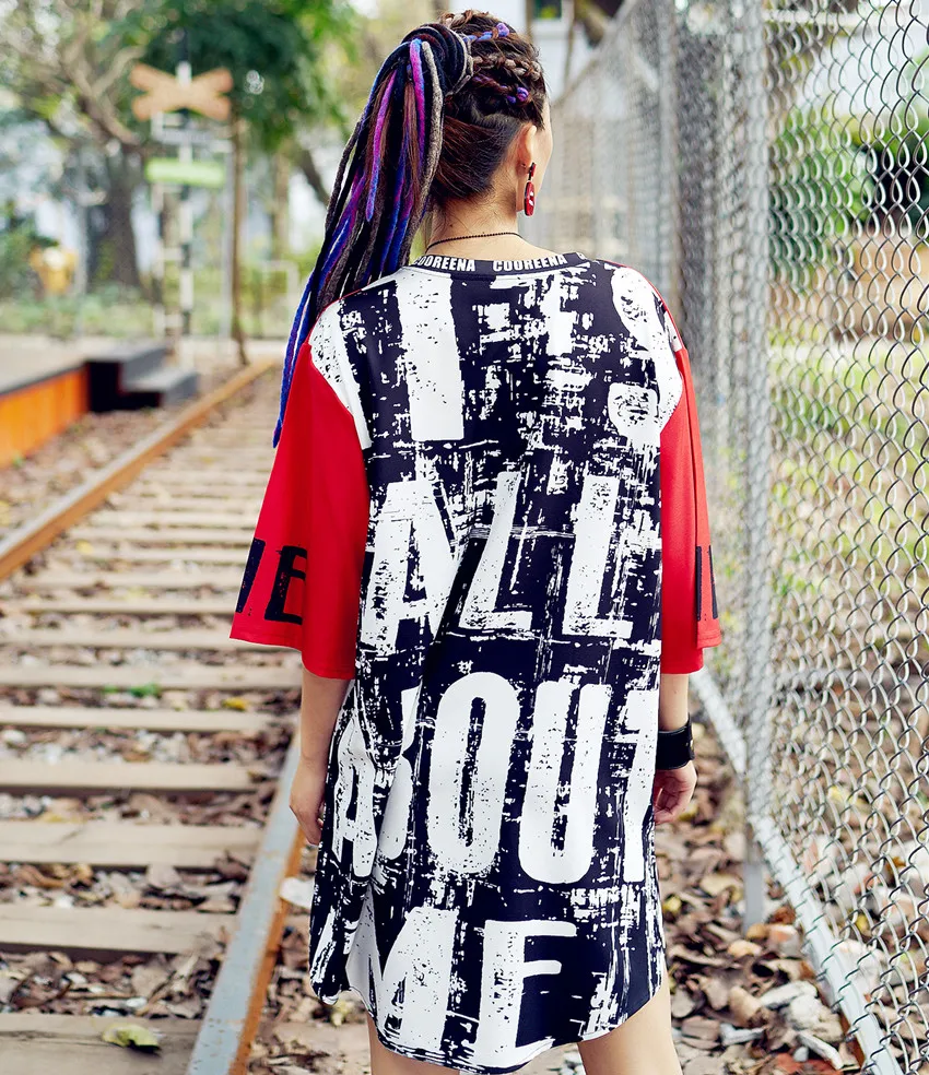 Harajuku модная длинная футболка для женщин, свободные топы с принтом букв, Одежда для танцев в стиле хип-хоп, женские топы, футболки, Летний стиль