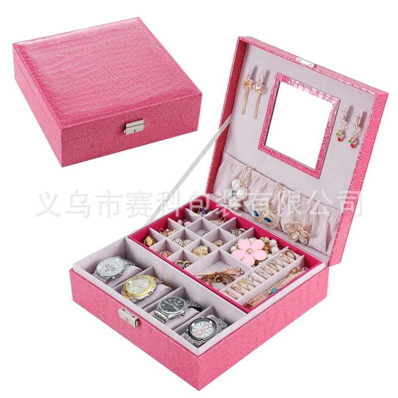 Ring Pendant Necklace Jewelry Box Holder crocodile pattern red gift Watch Box Travel Jewelry birthday gift box