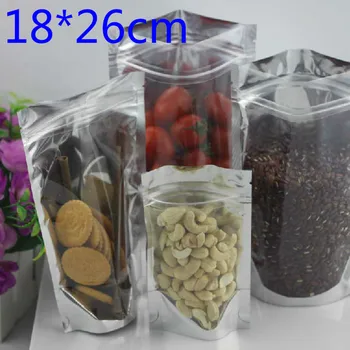 

7.1''x10.2'' (18x26cm) Mylar Stand Up Aluminum Foil Clear Packaging Packing Bag for Food Coffee Storage Resealable Zip Lock Bag