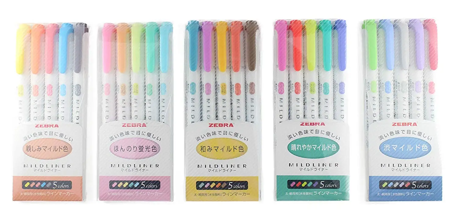 

Zebra MILDLINER 5 Pack(25 Color) with Japanese Stationery Original Package[5C/RC/NC/N5C/HC] 10 New Colors Available