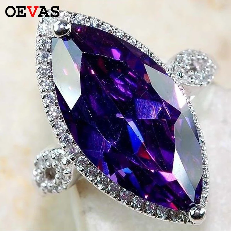 

Big Stone Silver Rings for Women Fashion AAA Purple Jewelry Valentines Day Gift Gilrs lady Engagement wedding Shiny Party rings