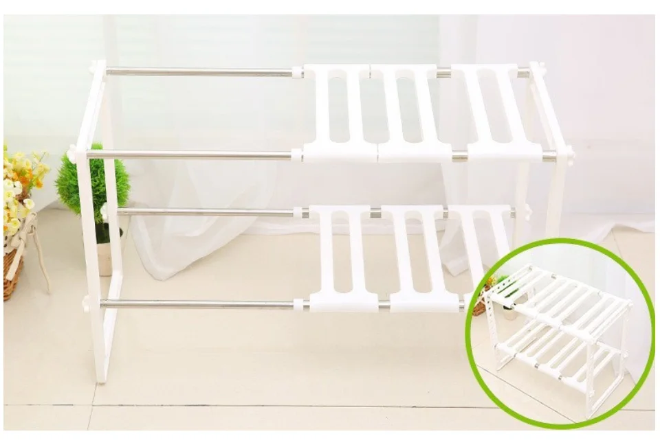 Adjustable Rack Shelf Diy Kitchen Rack Stainless Steel Pan Rack Plastic Bathroom Kitchen Organizer And Storage RackShelf Tools (7)