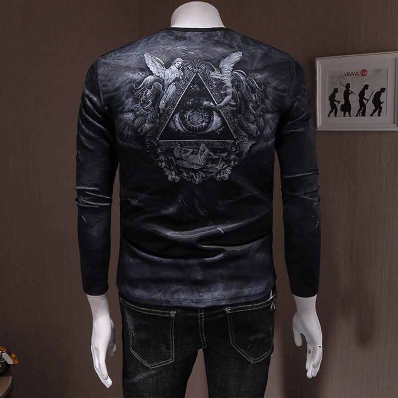 Черная Мужская футболка с длинным рукавом Футболка мужская 9XL 160 см большой o-образный вырез Футболка с принтом пуловер толстый парень плюс размер мужские повседневные футболки