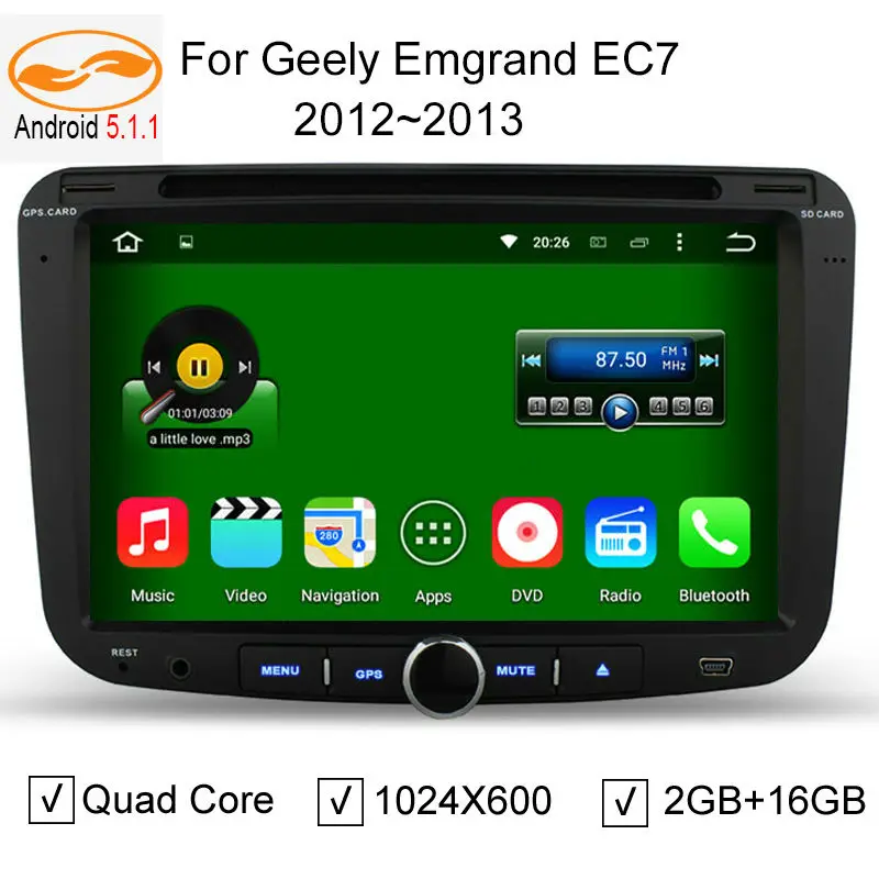  2GB + 16GB Quad Core Android 5.1.1 Car DVD GPS Player for Geely Emgrand EC7 2012 2013 Cortex A9 1.6GHz Audio Multimedia Stereo 