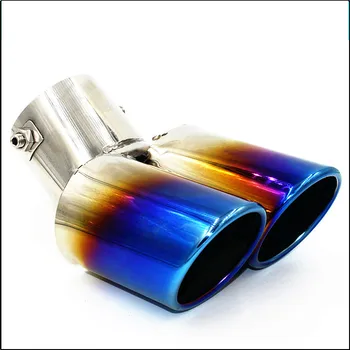 

Super Quality Stainless Steel 1 to 2 Dual Pipe Exhaust System Silver Blue Muffler Universal Car Automobile Tip Pipes