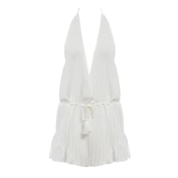 

Backless Deep V Neck Jumpsuits Sexy Body Halter Romper Women Drawstring Lace Up Summer Playsuit Ladies Beach White Overalls