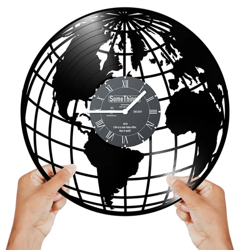 cheap New Creative Novelty Living Room Vintage Retro Vinyl Wall Clock Earth Themes CD Record Clock Large 3D Home Decor Watch