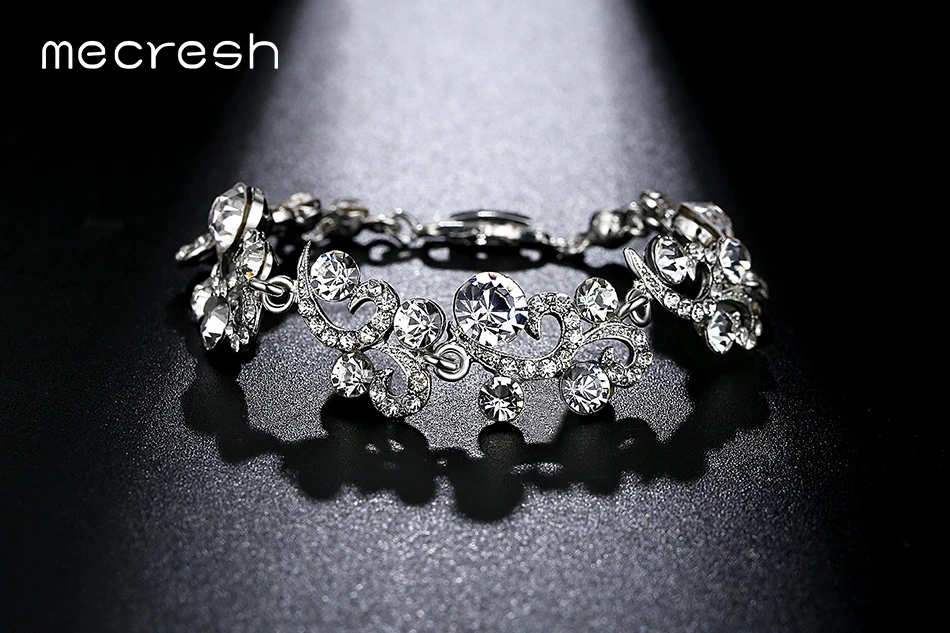 Mecresh элегантный кристалл свадебные браслеты для женщин Серебряный цвет стразы браслет дружбы ювелирные изделия Рождественский подарок MSL284