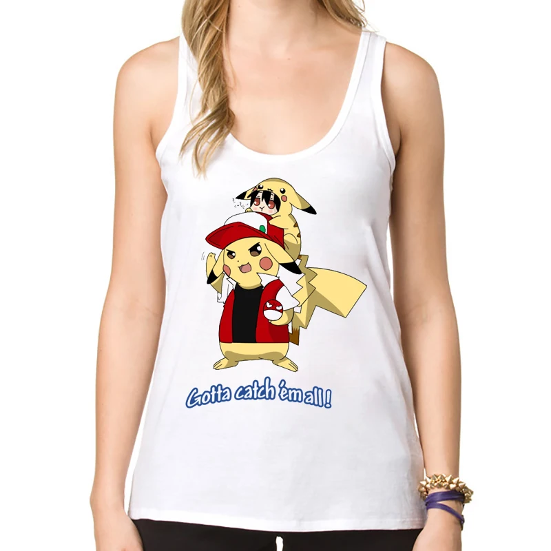 Hot Sales Pokemon Go women Tank tops Pikachu Gotta Catch All The Humans Design Fashion vest Novelty Funny | Женская одежда
