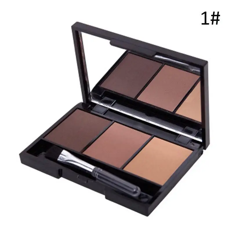 3 Colors Eyebrow Powder Palette Waterproof Shade For Eyebrows Enhancer Cosmetic Brush Mirror Box Makeup Tools - Color: 1