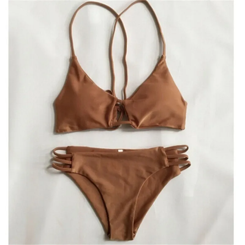 ITFABS 2017 New Sexy khaki bandage Micro Bikini Women Swimsuit Swimwear