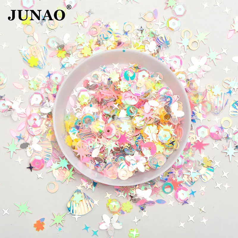 JUNAO 10 г 3 мм 4 мм Разноцветные блестки маленькая звезда для ногтей Блестки для ногтей конфетти декорация свободные Швейные блестки для рукоделия - Цвет: Mix Color Pink 10g