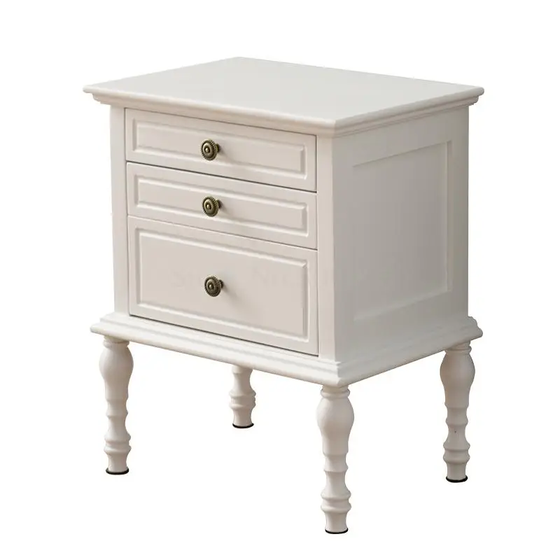 

Solid wood bedside table American children's bedside cabinet light luxury white three drawers multi-function living room cabinet