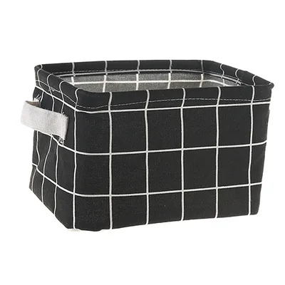 Seluna, настольная корзина для хранения, милый Принт, водонепроницаемый органайзер, хлопок, белье, коробка для хранения мелочей, шкаф, нижнее белье, сумка для хранения - Цвет: Black grid S