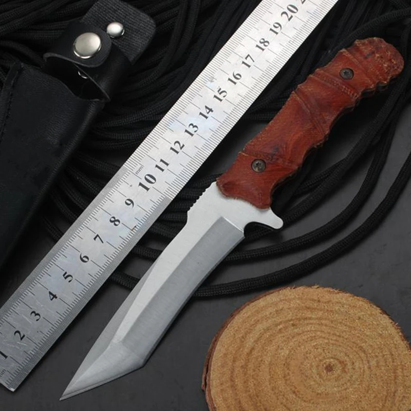 Купить Karambit охотничий нож с фиксированным лезвием с натуральной кожей оболочка Выживание прямые ручные инструменты карманные титановые охотничь...