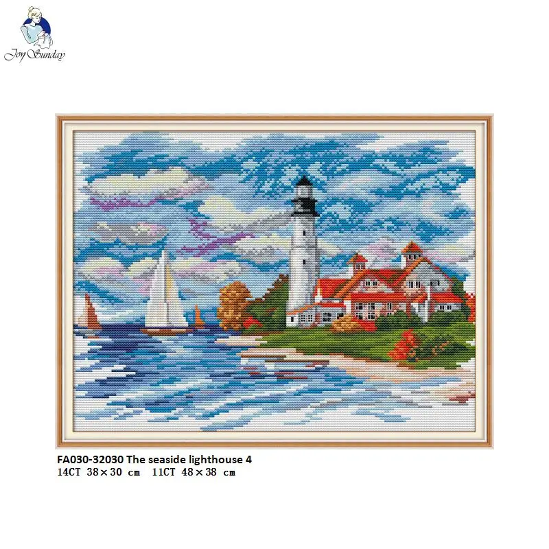 

The Seaside Lighthouse Patterns Aida Canvas Cross stitch kits DMC Needlework Embroidery DIY Handwork Crafts Fabric 14CT and 11CT